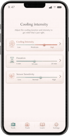 Menothera app adjust settings screen